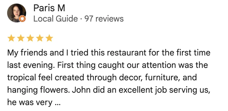 Customer review screenshot